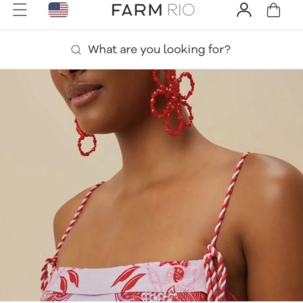 New!  Red beaded flower shape drop earrings As Seen In FARM RIO Website • NWOT - Picture 8 of 11